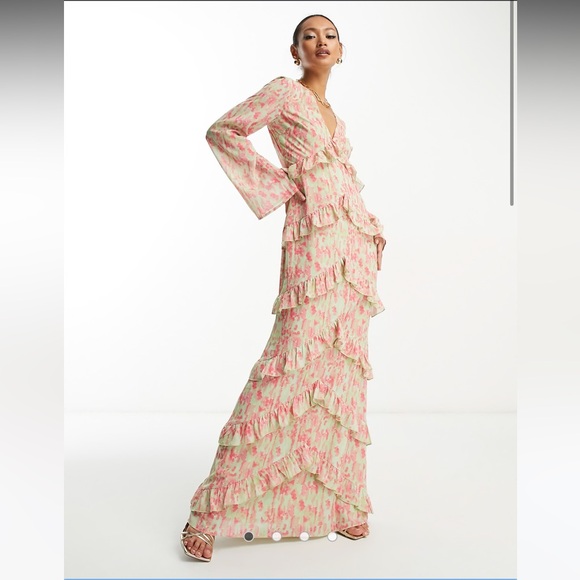 Pretty Lavish Long Sleeve Ruffle Maxi Dress - Mixed Floral, Size 8 - Picture 2 of 8